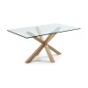 ARYA Mesa 180 x 100 cm cristal patas de acero efecto madera