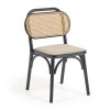 Silla Doriane madera maciza olmo acabado lacado negro y asiento de tela