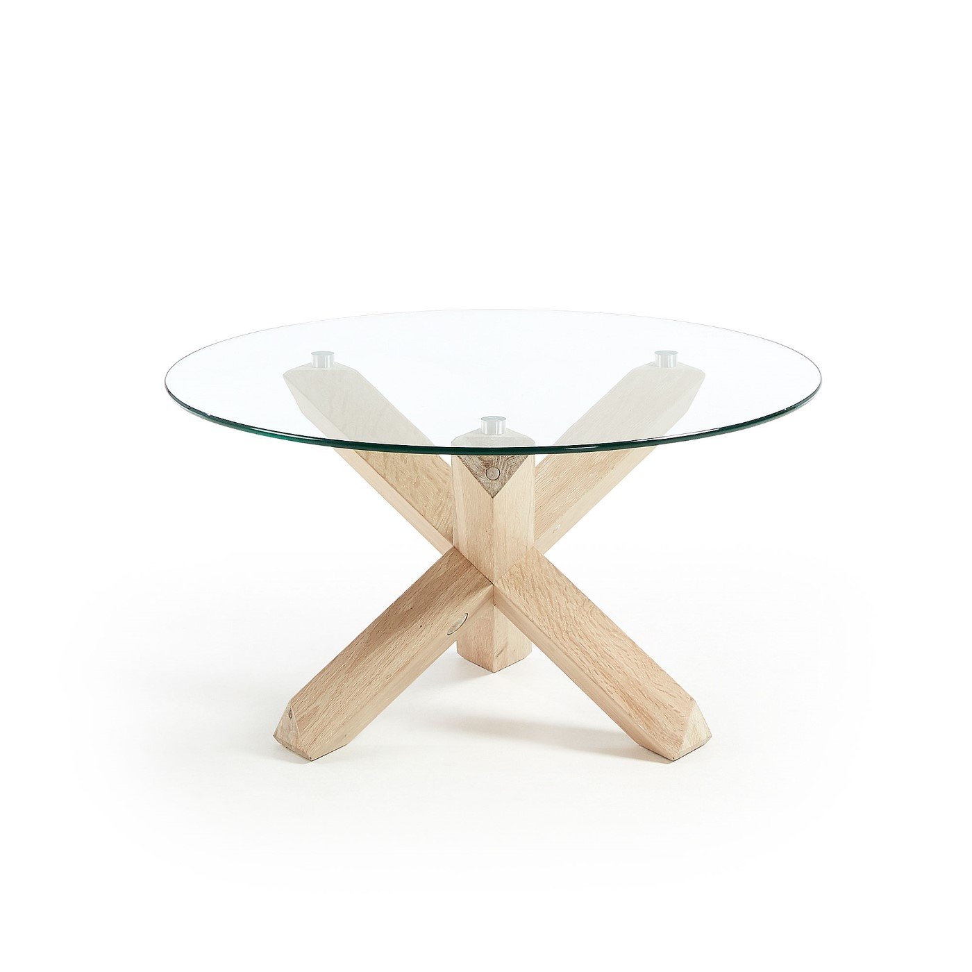 Mesa de centro Lotus Ø 65 cm cristal patas madera istal patas madera maciza de r