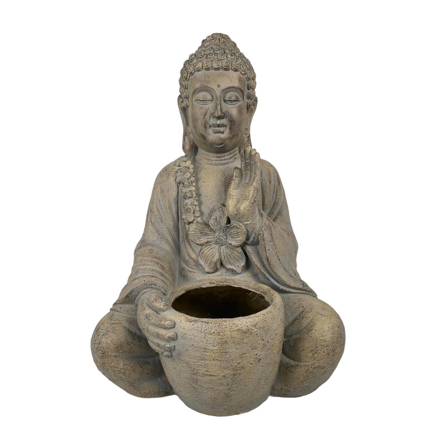 Buda decorativo con macetero