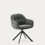 Silla giratoria Dorina de chenilla verde y patas de acero con acabado verde