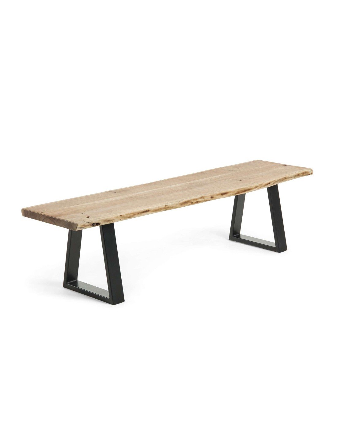 Banco Alaia de madera maciza de acacia y patas de acero acero negro 180 cm